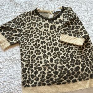 Zara Animal Print Sweater with Embellished Neckline